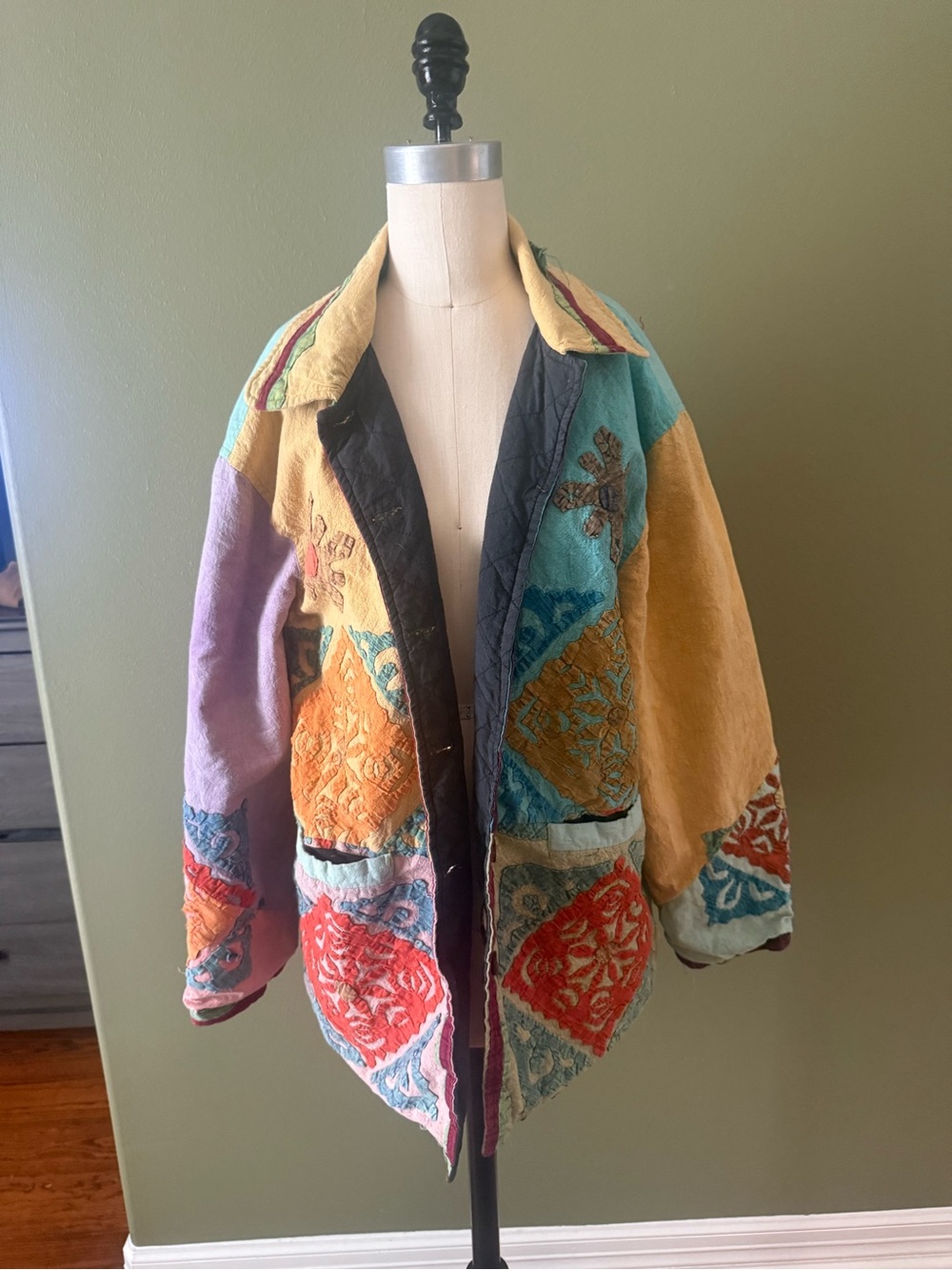 Sacred Threads Multi-Color Quilted Patchwork Trench Coat